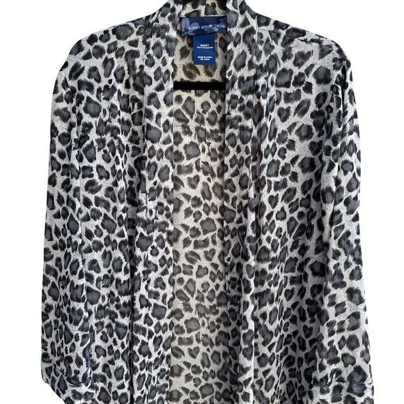 Susan Graver Style Womens Black Kimono Leopard Print Semi Sheer Duster Cardigan - Picture 7 of 8